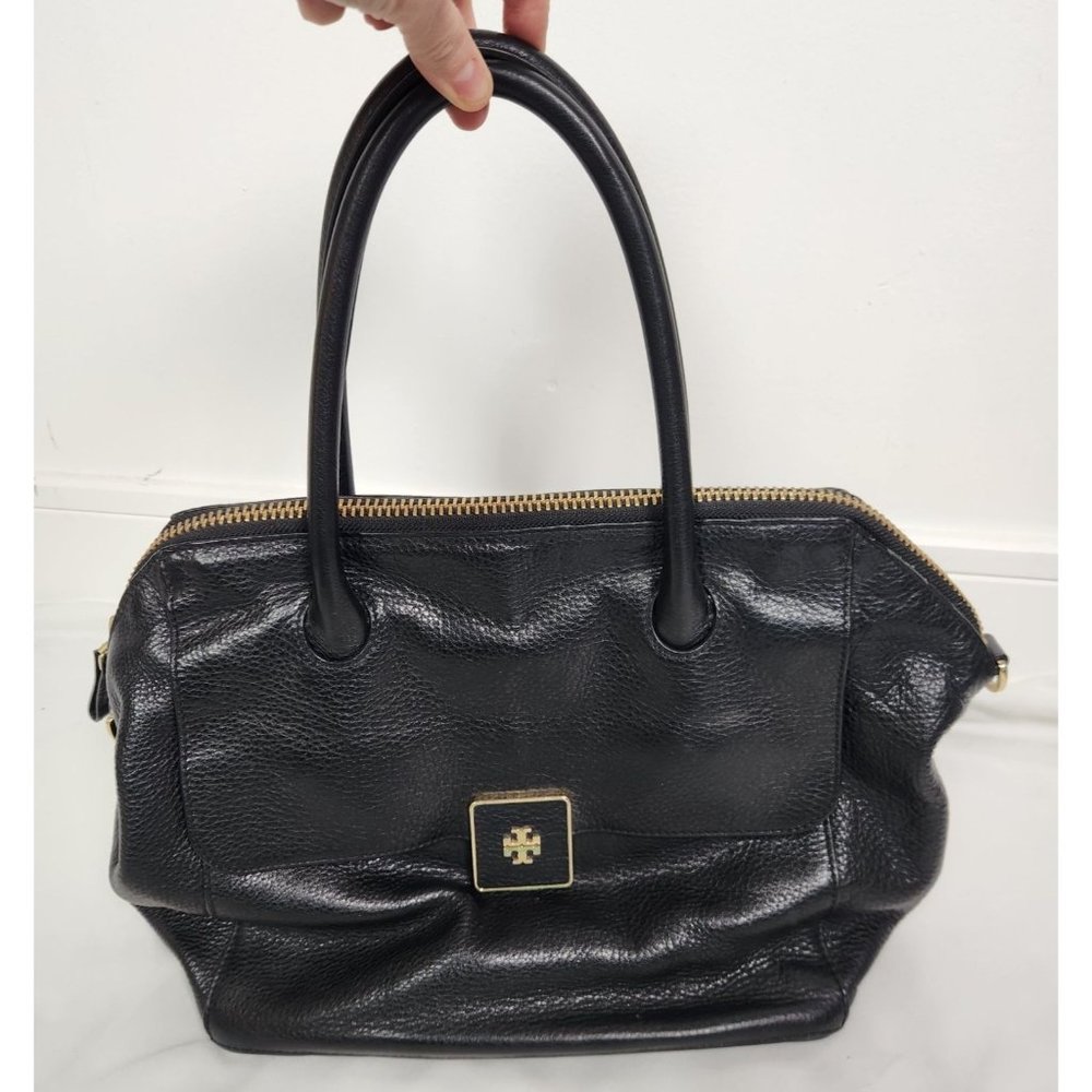 Tory Burch Clara Black & Gold Leather Satchel Hand Bag